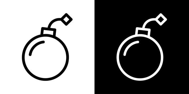 Explosive round bomb icon concept in flat black and white style on clean background vector illustration design.