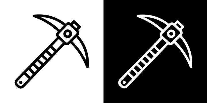 Pickaxe icon concept in flat black and white style on clean background vector illustration design.