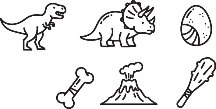 Dinosaur and volcano cartoon icons.