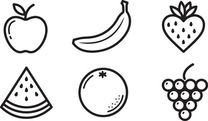 Fresh Fruit Icons Line Drawing Style. © Riazul