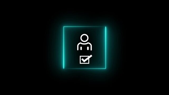 Glowing neon Know your customer (KYC) concept. Businessman NEON with identity verification symbol for Increase financial security and access personal financial data. Biometrics security.4k video