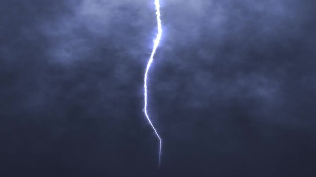 Powerful lightning strike flashing through dark storm clouds with dramatic electric energy and realistic weather animation.