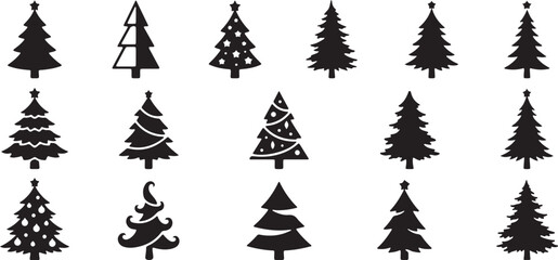 Obraz premium Black Christmas tree silhouettes set isolated on white background