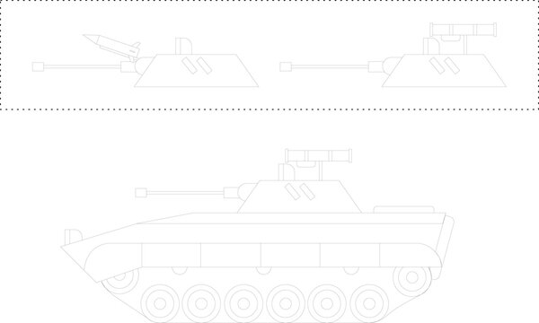 Tracked infantry fighting vehicle vector line art schematic