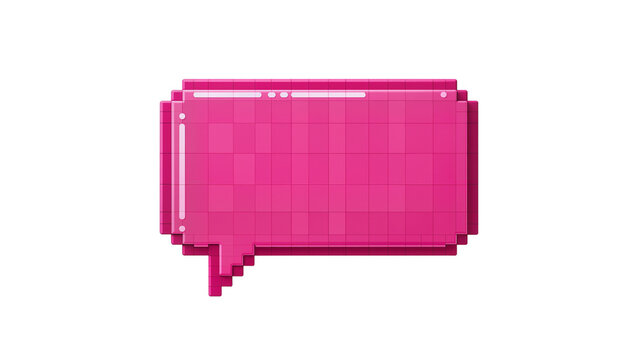 Pixelated pink speech bubble with 3D effect, isolated on transparent background