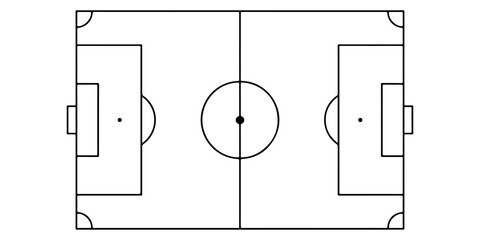 Top view outline of soccer field with goals center circle penalty areas and corner markings isolated on light background for sports strategy and football design projects, Perspective view of soccer  © MSTROUJATOUS