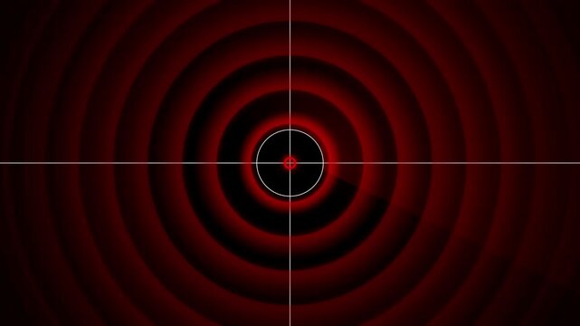 Red target reticle with concentric circles. Red target reticle symbol for aim and navigation. Digital red target reticle animation for tech interface.