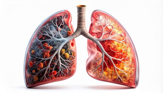 "Healthy and diseased lungs illustration"