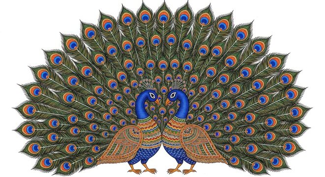 Two Elegant Peacocks Displaying Their Vibrant Plumage.
