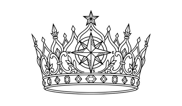 Minimal royal diadem compass star vector with geometric gothic crown luxury illustration