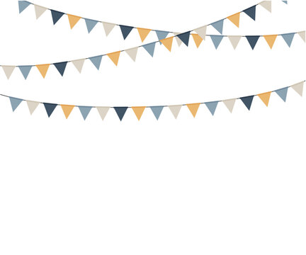 Guirlandes de fanions festifs aux couleurs douces sur fond blanc. Id&eacute;al pour invitation, carte, affiche, anniversaire, f&ecirc;te, &eacute;v&eacute;nement ou d&eacute;coration.