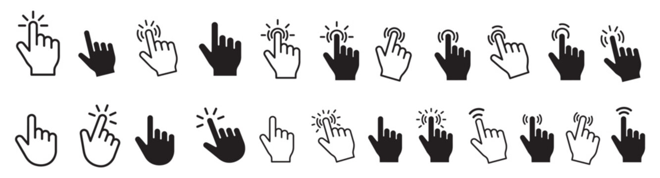 Clicking hand icons set pointing finger cursor selection vector