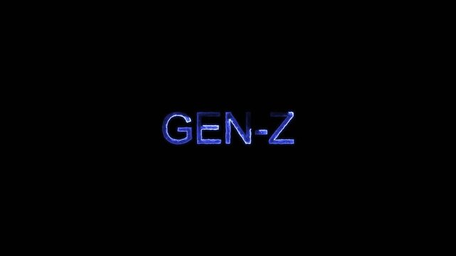 Blue glowing text Gen Z on black background. Gen Z text symbol for youth generation and culture. Digital Gen Z text animation for social media.