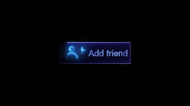 Blue neon add friend sign with person icon. Blue neon sign for social media networking. Digital blue neon sign animation for communication web.