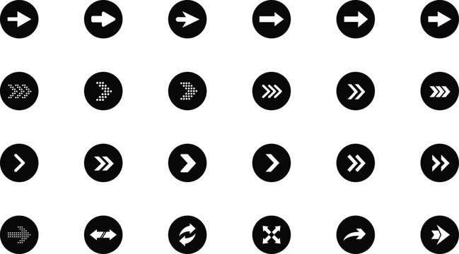 black and white buttons. Rounded Arrow Icon Set &ndash; Left, Right, Backward & Forward Symbols with Circle .Web arrow cursor button icon set.