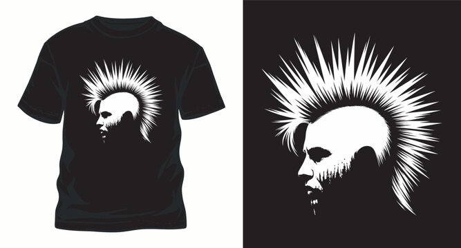 Punk mohawk man profile t shir design silhouette.
