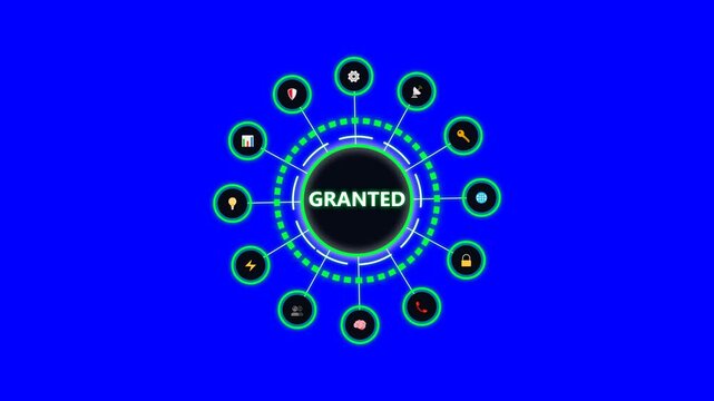 security access granted hud with tech icons and glowing circle on blue screen visual