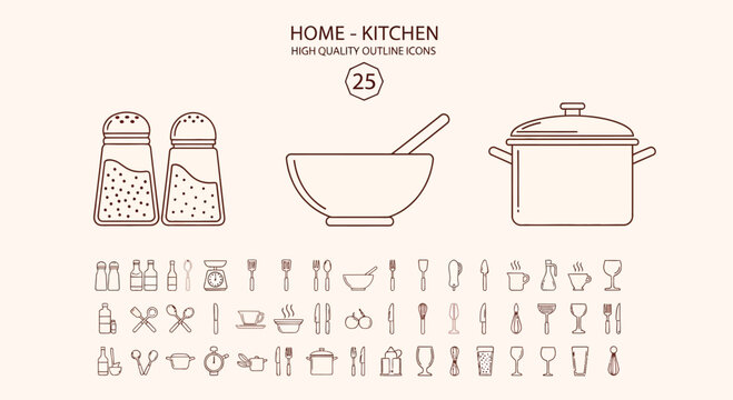 Kitchen utensil and cookware line style utensils line cooking baking
