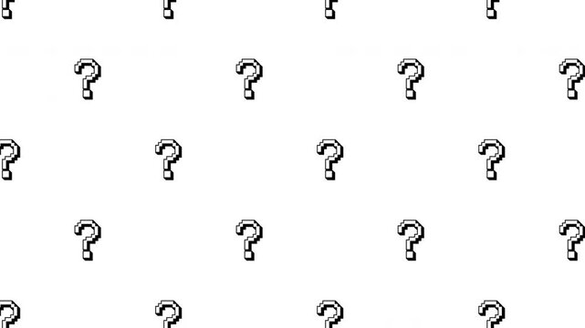 White Minimal Pixel Art Question Mark Pattern Animation Diagonal Floating Loop ProRes Alpha Channel 4K 60fps