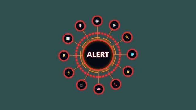 digital system alert notification design with icons for security and data protection