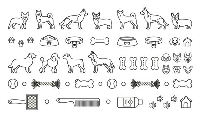 Foreign dog breed illustration set with cute international pet and puppy elements © MdBiplob