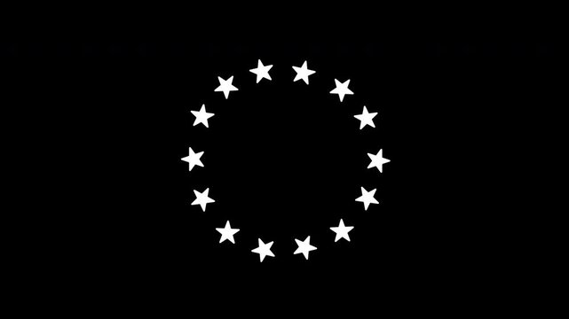 Star elements form a circle pattern with wiggle effect on a transparent screen, 4K resolution, horizontal video, alpha channel