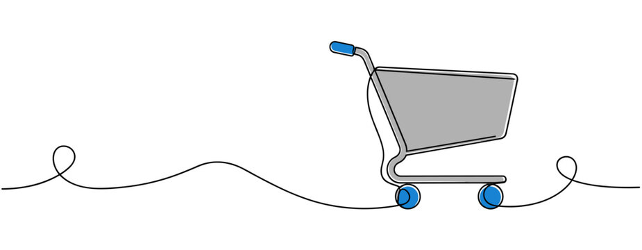 Shopping cart outlined in continuous line on white background. no editable strokes