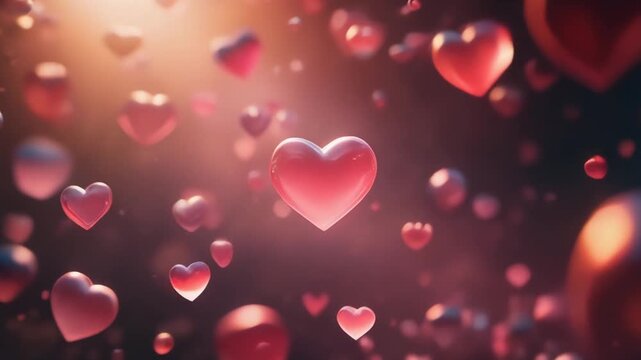 A vibrant and romantic background filled with floating, glowing, pink hearts, perfect for expressing love and affection