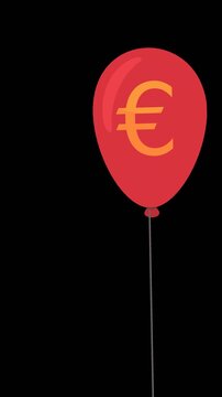 Hand popping a red balloon with a euro sign on a green screen, symbolizing economic bubble burst, financial crisis and market crash. Chroma key green screen with alpha channel.