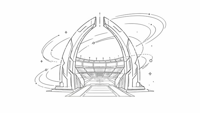 Futuristic Gateway Arch Architecture Line Art