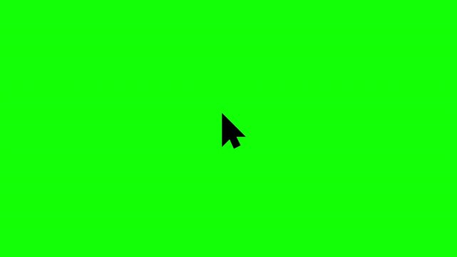 Black mouse cursor with double click animation on green screen background. Clean UI interaction element for tutorials and presentations, horizontal orientation, 4K