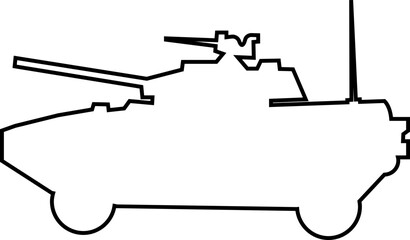 Military vehicle truck tank armored car icons, transport carrier combat vehicle vector pack, army convoy transport silhouette and outline flat line black style isolated design elements © Asia