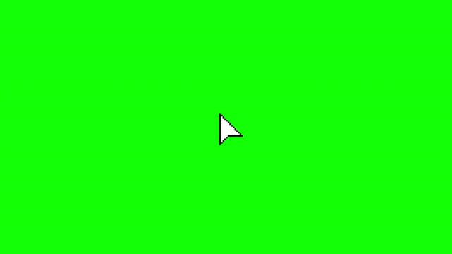 Pixel style mouse cursor with double click animation on transparent background. Retro UI interaction element for overlays, tutorials, and interface demos, horizontal orientation, 4K.