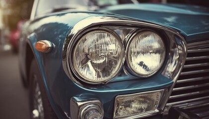 Fototapeta premium Vintage Classic Car Headlight Lamp Captured In Pictures With A Vintage Effect For A Nostalgic And Timeless Feel.