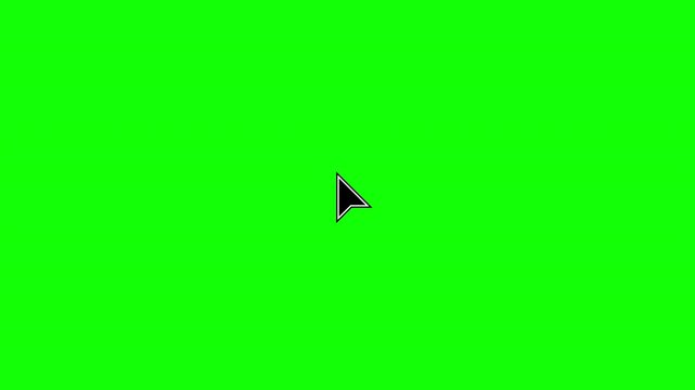 Mouse cursor double click animation with highlight effect on green screen background. UI pointer action for chroma key overlay, software tutorial, interface demo, horizontal, 4K.