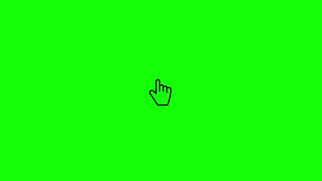 Hand cursor double click animation with outline style on transparent alpha channel. UI interaction gesture for app, web, tutorial video, horizontal, 4K.