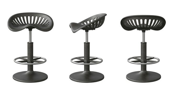 Industrial black metal bar stool with vintage tractor seat design for modern loft interior