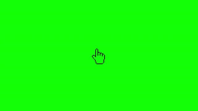 Pixel hand cursor double click animation with transparent alpha channel. Retro UI pointer interaction for app, game, tutorial video, horizontal, 4K.