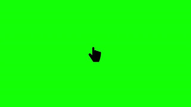 Black hand cursor single click animation on green screen background. UI interaction element for app demo, tutorial, and motion design, horizontal, 4K.