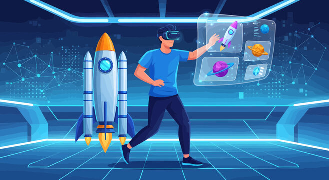 Man Wearing Virtual Reality Headset.