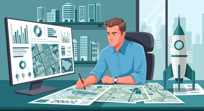 Man working on architectural plans.