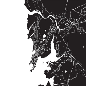 Mumbai India Vector Map, Detailed City Street Map Black and White Minimalist Line Art