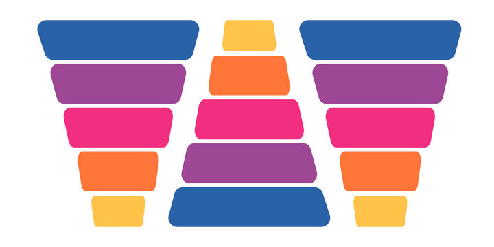 Symmetrical funnel and pyramid infographic elements for business data flow and process visualization.