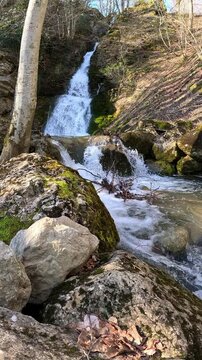 Waterfall at the source of the Tiber River, Balze, italian Appennines