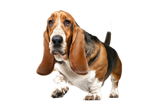 Basset Hound Dog Walking Forward in Cutout Form, Isolated on Transparent Background PNG Element