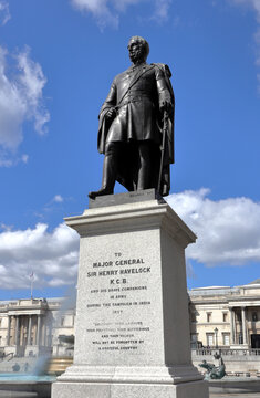 A bronze statue of Major General Sir Henry Havelock KCB in Trafalgar Square, London, United Kingdom
