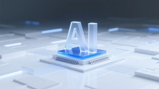 Minimal AI processor concept with futuristic semiconductor chip and artificial intelligence technology platform, idea for machine learning innovation and digital computing systems