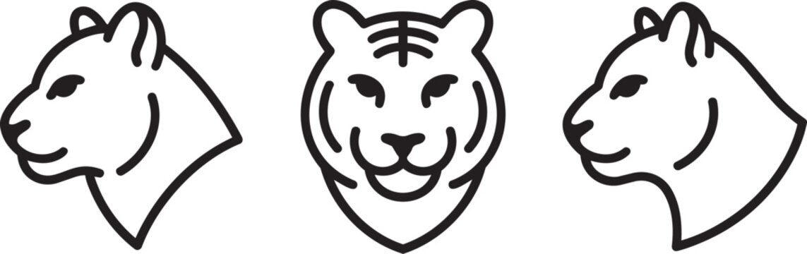 Minimal tiger head icon set front and profile vector illustration.