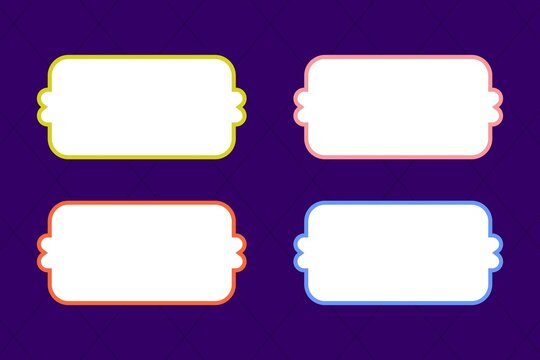 Set of four empty rectangular boxes with decorative corners on a purple background