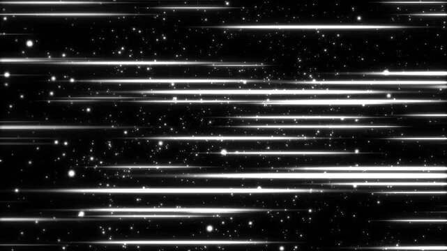 White anime speed lines comic motion, abstract glowing neon light trails moving horizontally on a black screen background. dynamic motion graphic of anime speed lines. 4k video